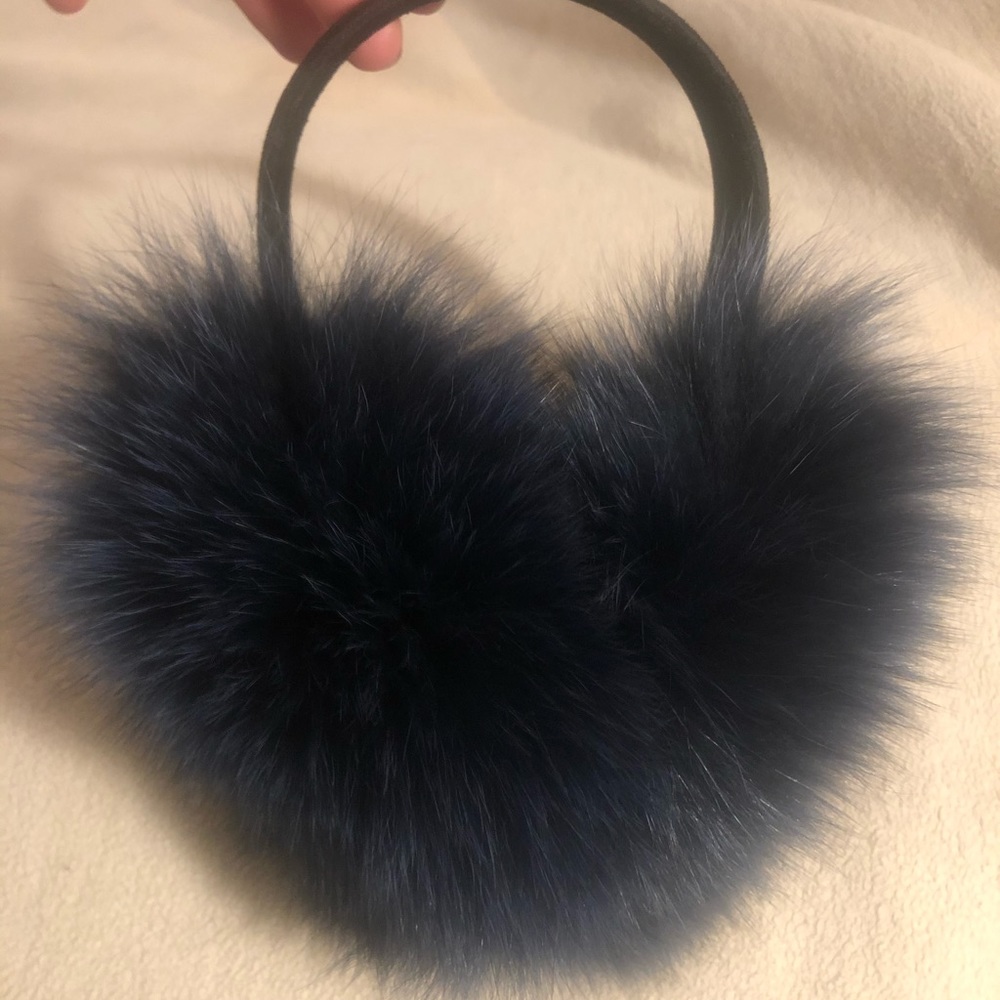 Fox Fur Navy & Black Velvet Fall Winter Earmuff